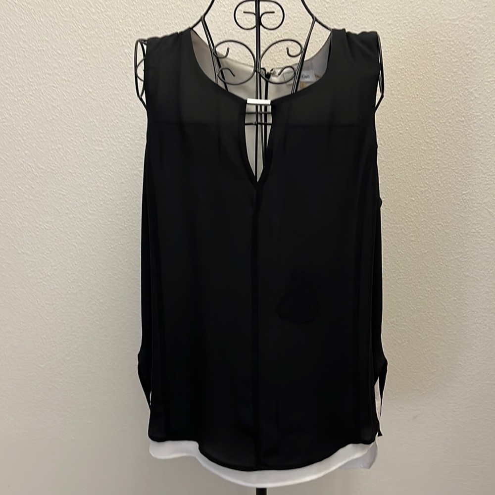 CALVIN KLIEN two layered top in black and white